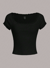 Lace Trim Scoop Neck Tee